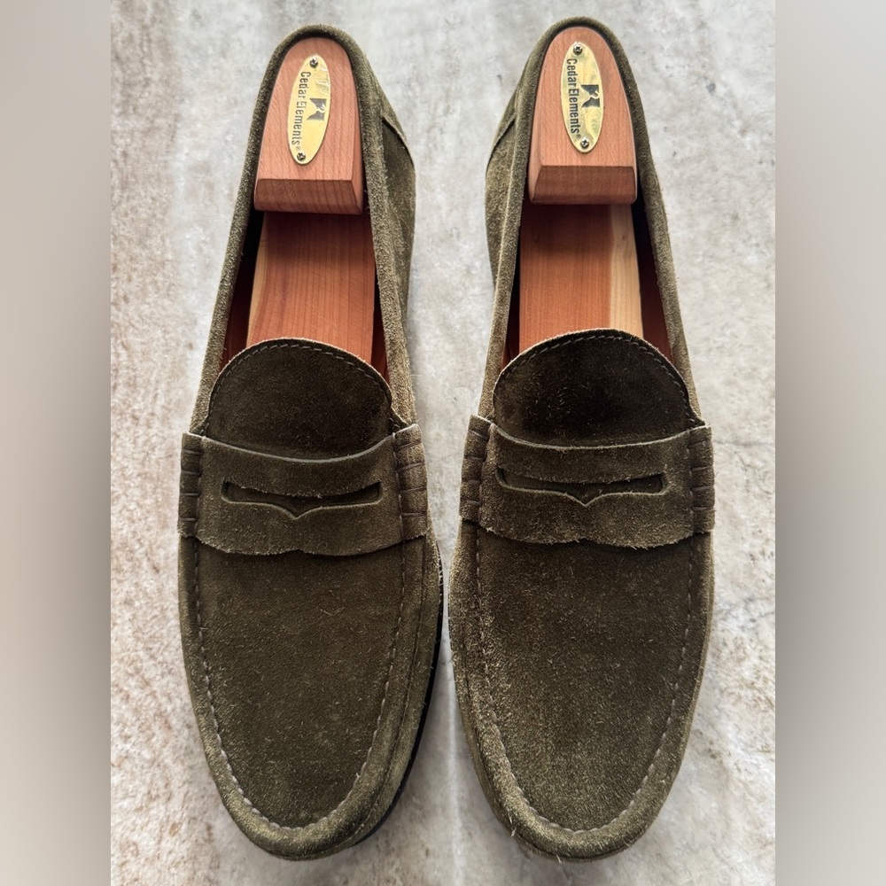 Ralph Lauren Purple Label Suede Chalmers Penny Loafer 11.5 Olive Green Italy